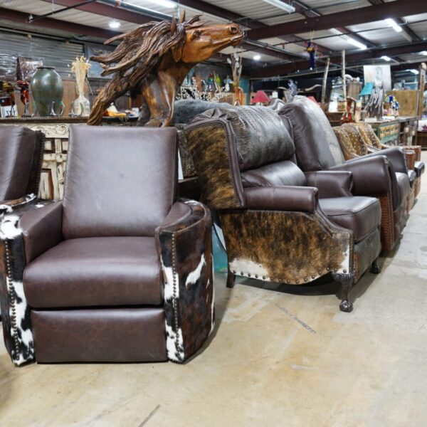 Rodeo Push back leather/cowhide barrel chairs recliner